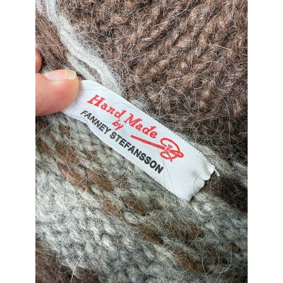 70s Icelandic Wool Lopapeysa Hand Made Lopi Cardigan Nordic Fair Isle Brown Ivor - Picture 8 of 9